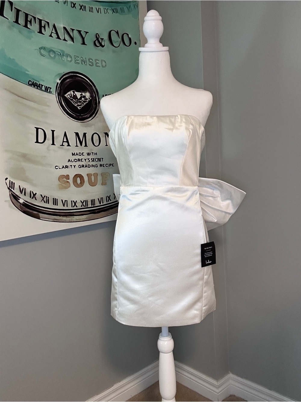 Lulus Soirée hour white satin bow dress